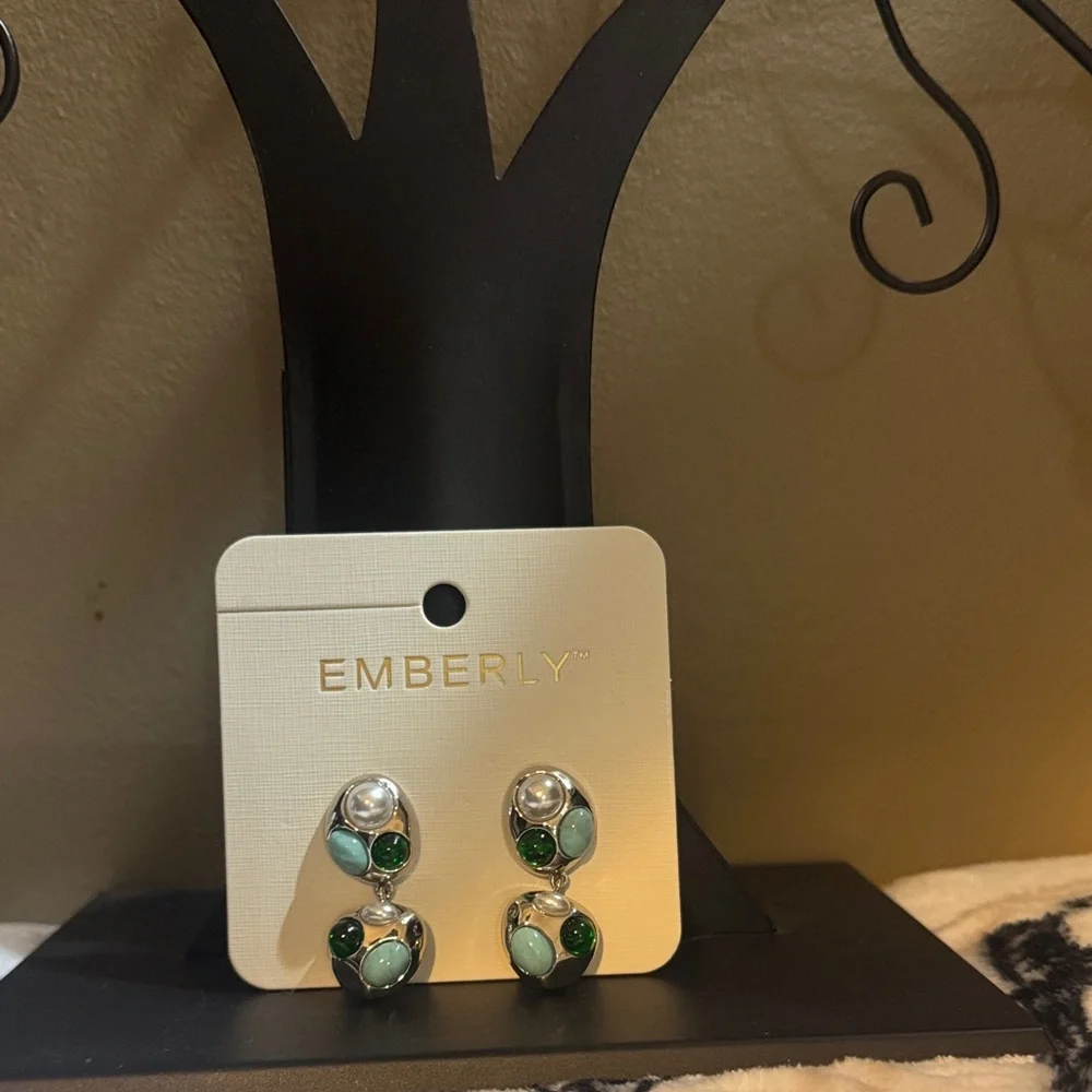 NWT Emberly Silver, Blue, White and Green Earrings - Picture 4 of 4